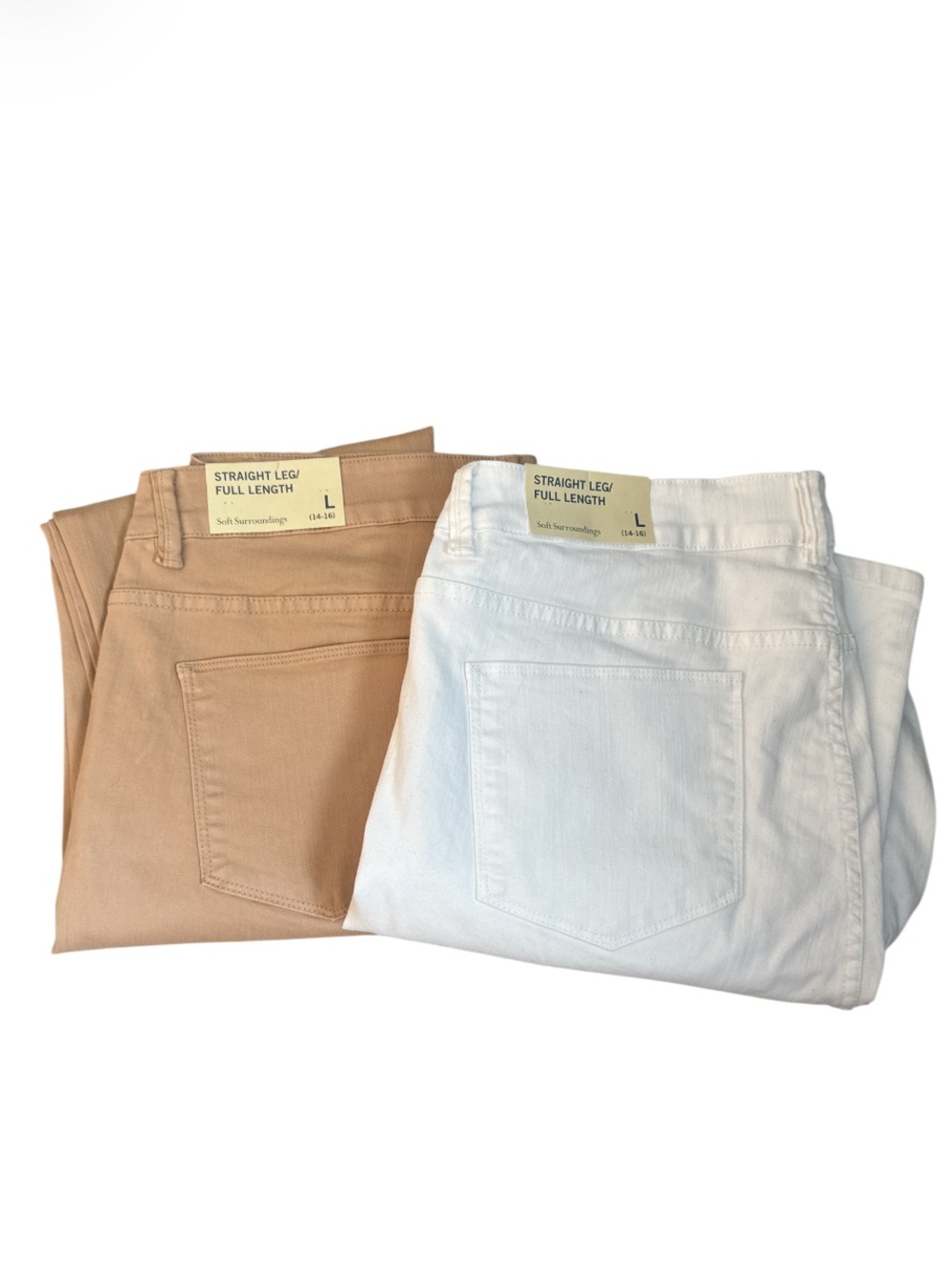 Soft Surroundings Straight Leg Jeans in Tan and White - Size L (14)